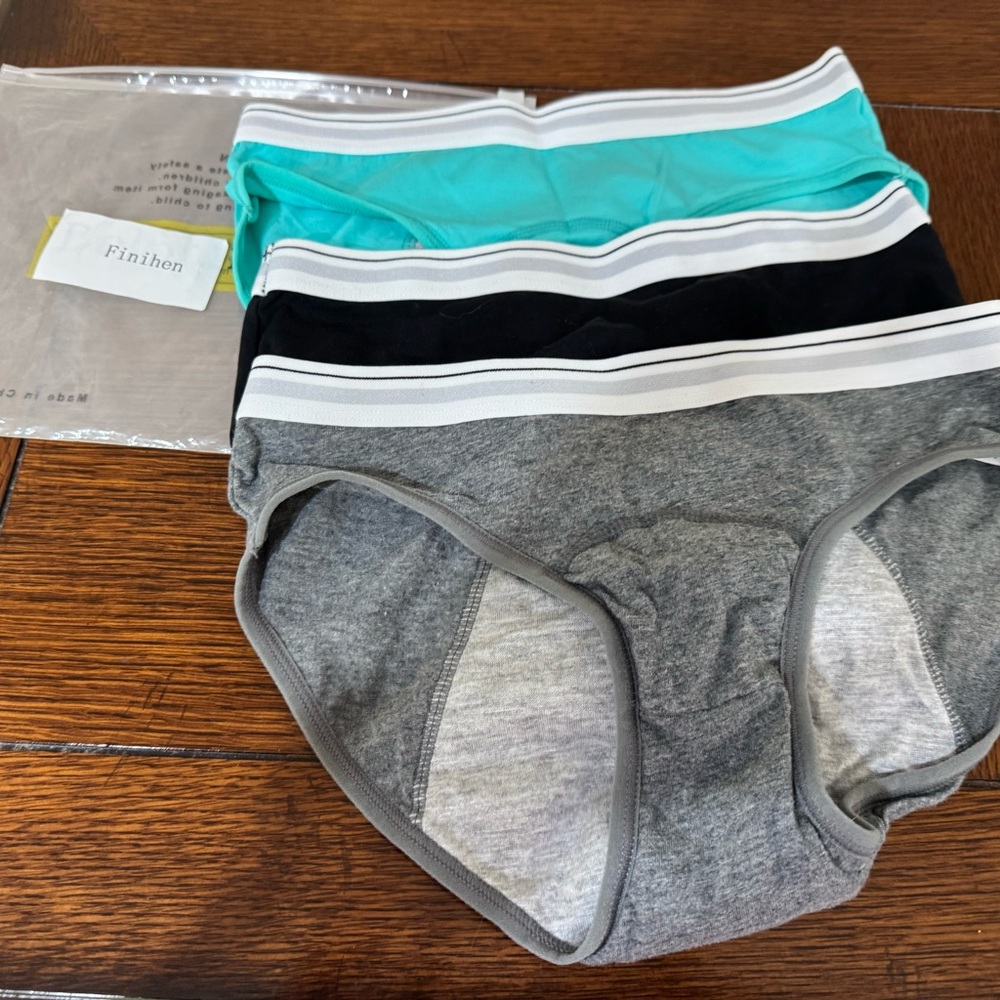 Teen Menstral Underwear Set - Gray, Black, and Blue